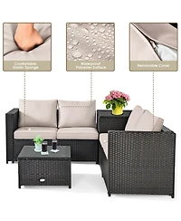 8PCS Outdoor Patio Rattan Furniture Set Cushioned Loveseat Storage Table
