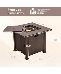 32'' Patio Square Fire Pit Table 50,000 Btu Propane Gas Table