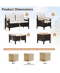 7PCS Patio Rattan Furniture Set Cushion Armrest Loveseat Ottoman Table
