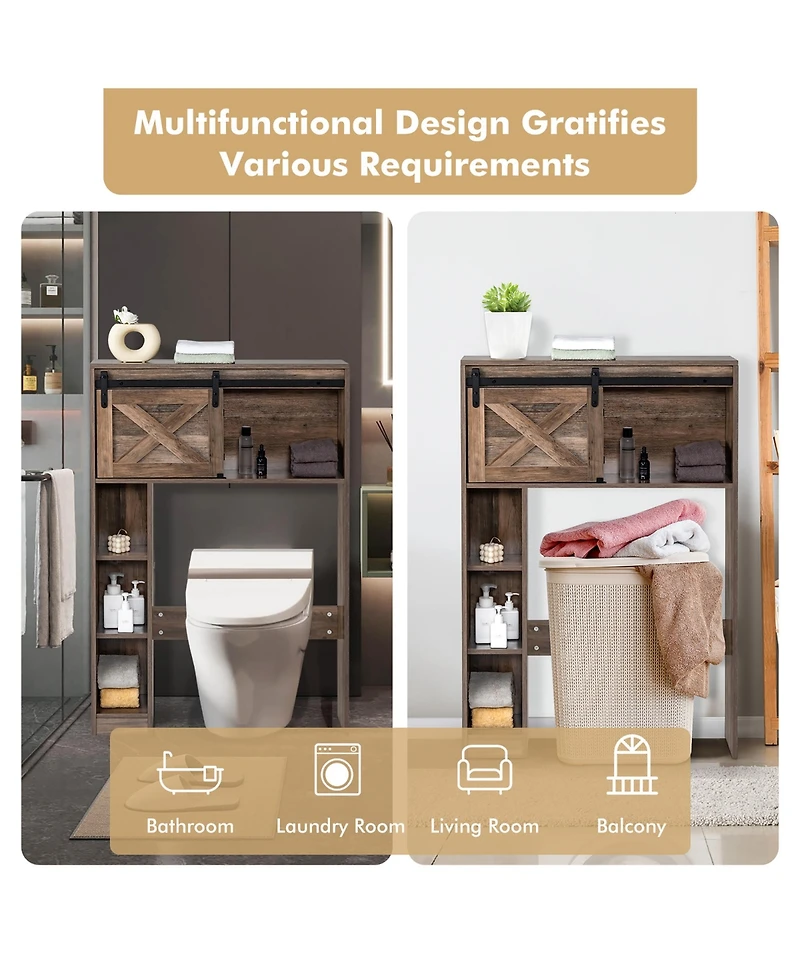 Over the Toilet Bathroom Storage Cabinet with Sliding Barn Door