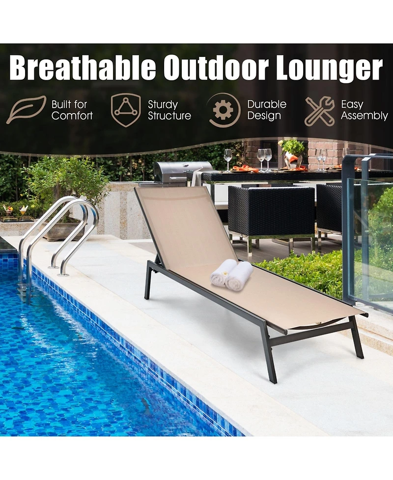 Slickblue Outdoor Reclining Chaise Lounge Chair with 6-Position Adjustable Back