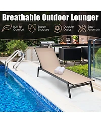 Slickblue Outdoor Reclining Chaise Lounge Chair with 6-Position Adjustable Back