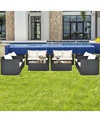 Costway 8PCS Patio Rattan Furniture Set Cushioned Sofa Chair Coffee Table Black