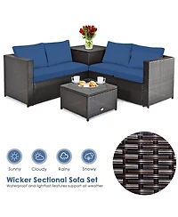 Costway 8PCS Outdoor Patio Rattan Furniture Set Cushioned Loveseat Storage Table Navy