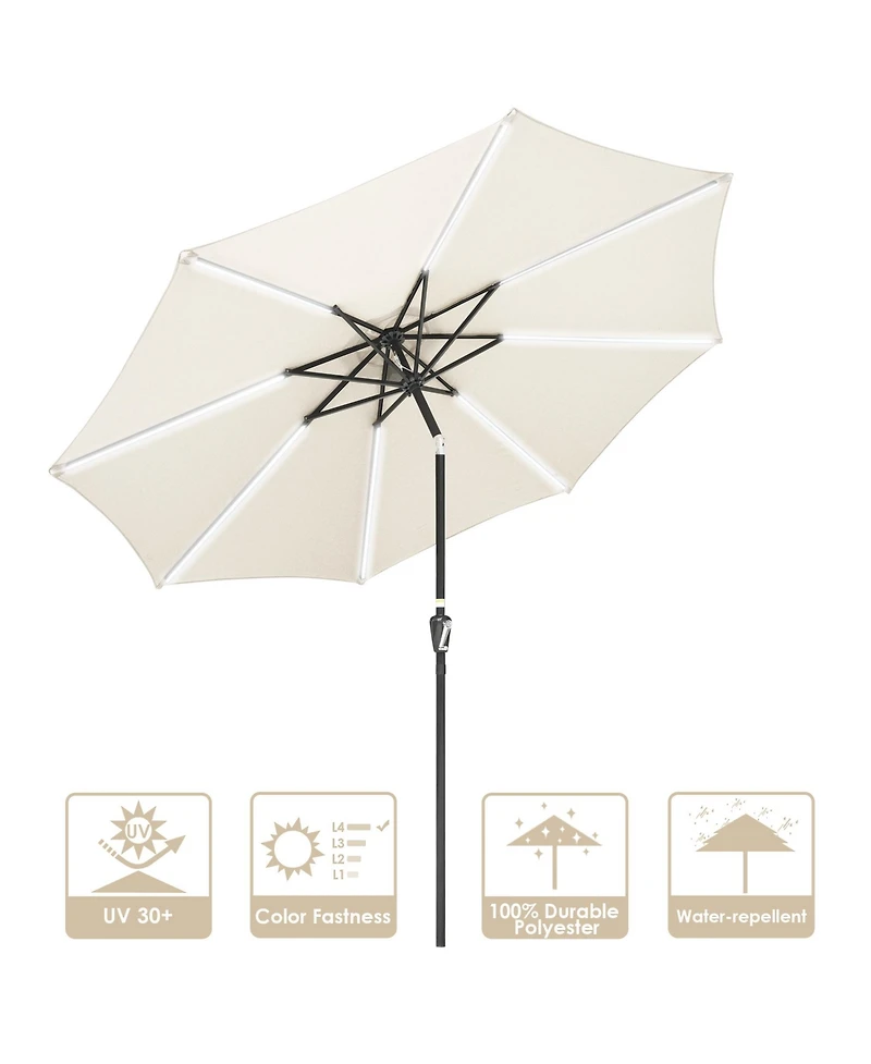 9ft Solar Led Patio Umbrella Outdoor Yard Parasol Pool Sunshade Tilt with Crank