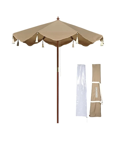 LAGarden Boho 7' Fringe Patio Umbrella with Fringe UPF50+ Boho Style 5-Year-Non-Fading for Yard,Model:BH7W-10