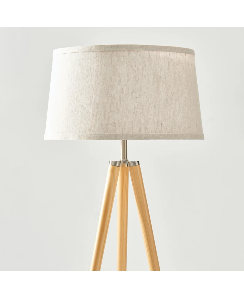 Emma 61" Led Contemporary Tripod Floor Lamp with Wooden Legs