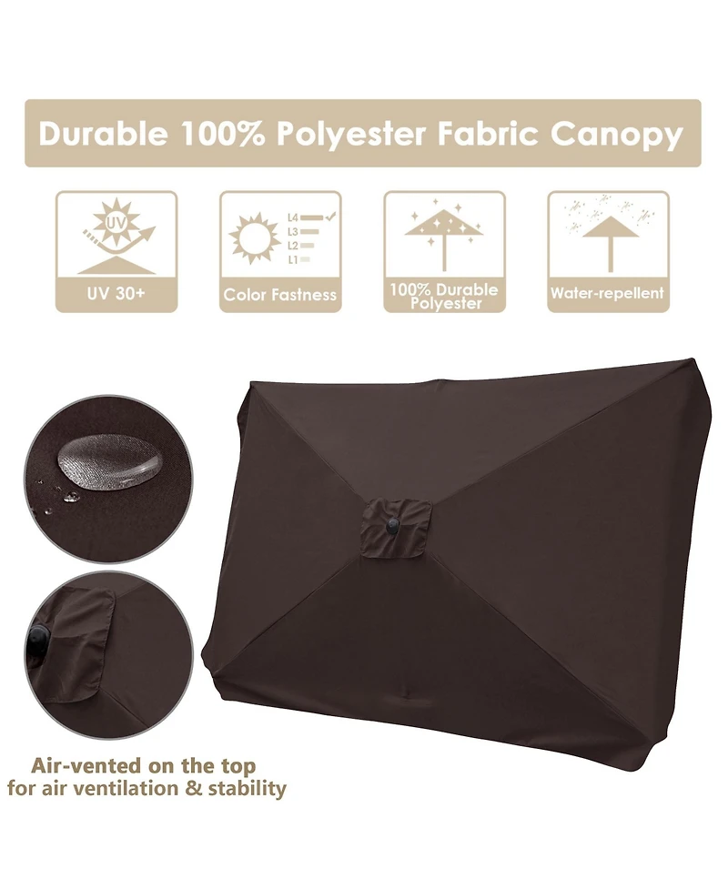 Yescom 10x6.5ft Rectangle Aluminum Outdoor Patio Umbrella Sunshade Crank Tilt Garden Dark Coffee