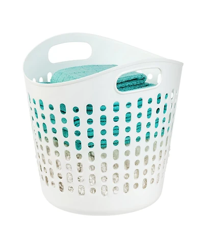 Iris Usa Laundry Basket 40L Durable and Flexible, Portable Round Bin, 1.15 Bushel Hamper for Storage with Ventilation Holes for Closet Dorm, White