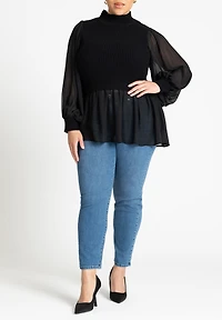 Eloquii Women's Twofer Sweater With Chiffon