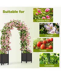 Slickblue 6.6 Feet Arch Arbor Trellis with 2 Planter Boxes & Detachable Pe-Coated Metal Tubes-Black