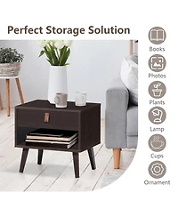 Sugift Nightstand Bedroom Table with Drawer Storage Shelf