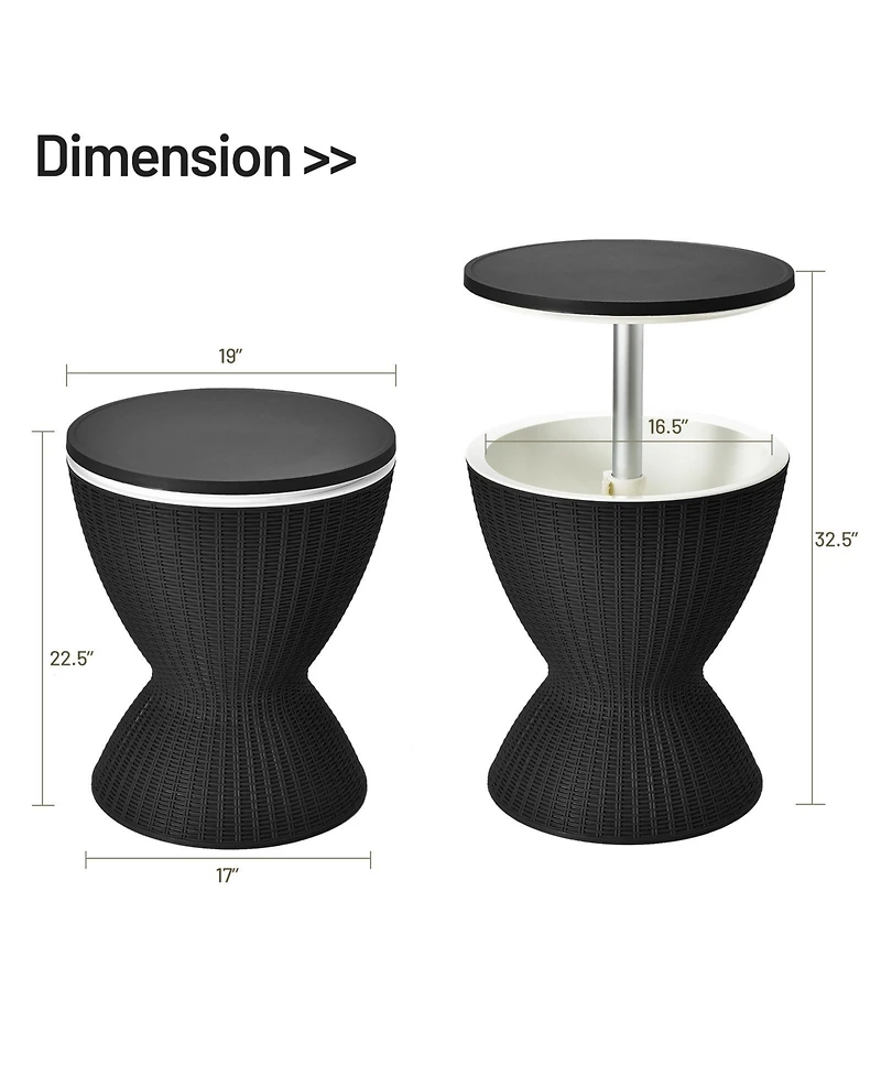 Slickblue 3 1 8 Gallon Patio Rattan Cooler Bar Table with Adjust Ice Bucket