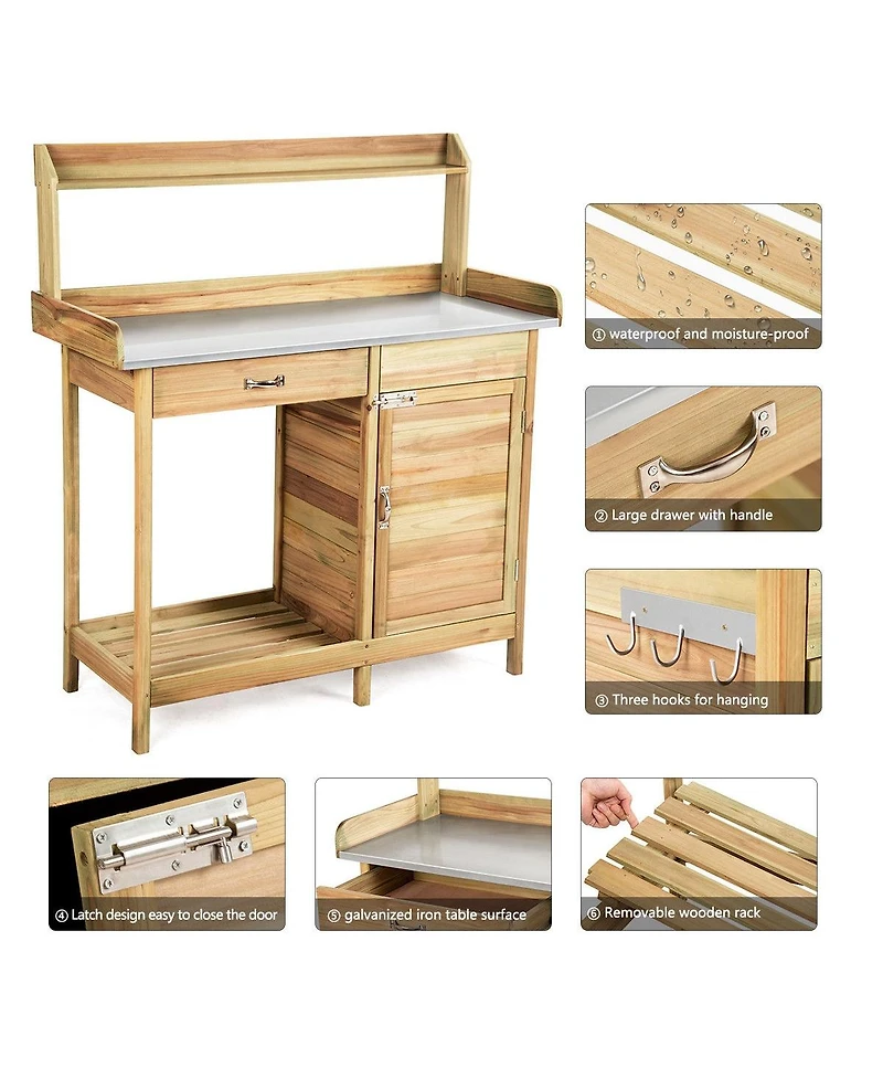 Slickblue Outdoor Garden Wooden Work Station Potting Bench