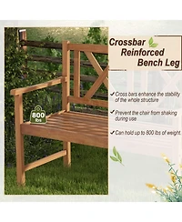 Slickblue 2-Person Wood Outdoor Bench with Cozy Armrest and Backrest