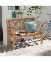 Slickblue 2-Person Wood Outdoor Bench with Cozy Armrest and Backrest