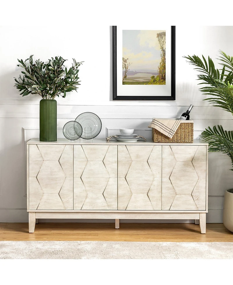Silakan 60" 4-Doors Sideboard with Solid Wood Legs