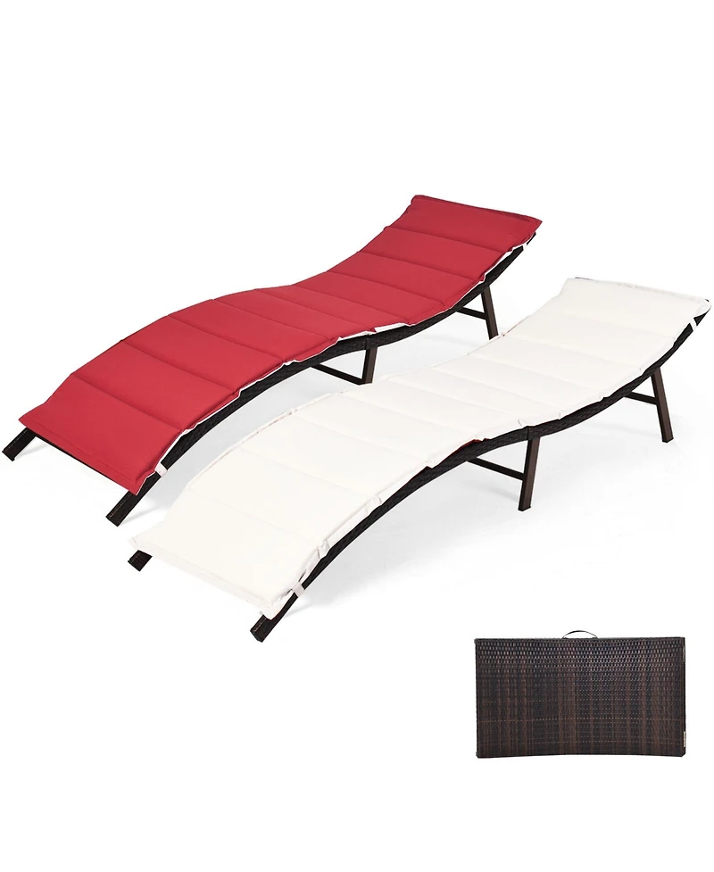 Slickblue 2Pcs Folding Patio Lounger Chair