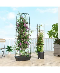 Slickblue 2 Pack Garden Planters with Trellis Cucumber Trellis Tomato Cage-Black