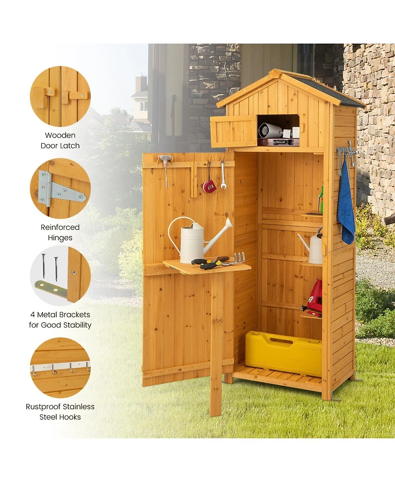 Slickblue 71 Inch Tall Garden Tool Storage Cabinet with Lockable Doors and Foldable Table-Natural