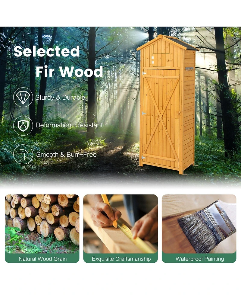 Slickblue 71 Inch Tall Garden Tool Storage Cabinet with Lockable Doors and Foldable Table-Natural