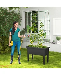 Slickblue Self-watering Raised Garden Bed Elevated Planter with Climbing Trellis-Black