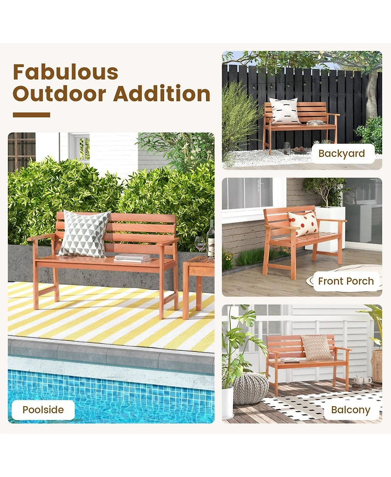 Slickblue Patio Solid Wood Bench Wood 2-Seat Chair with Breathable Slatted Seat & Inclined Backrest