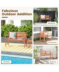 Slickblue Patio Solid Wood Bench Wood 2-Seat Chair with Breathable Slatted Seat & Inclined Backrest