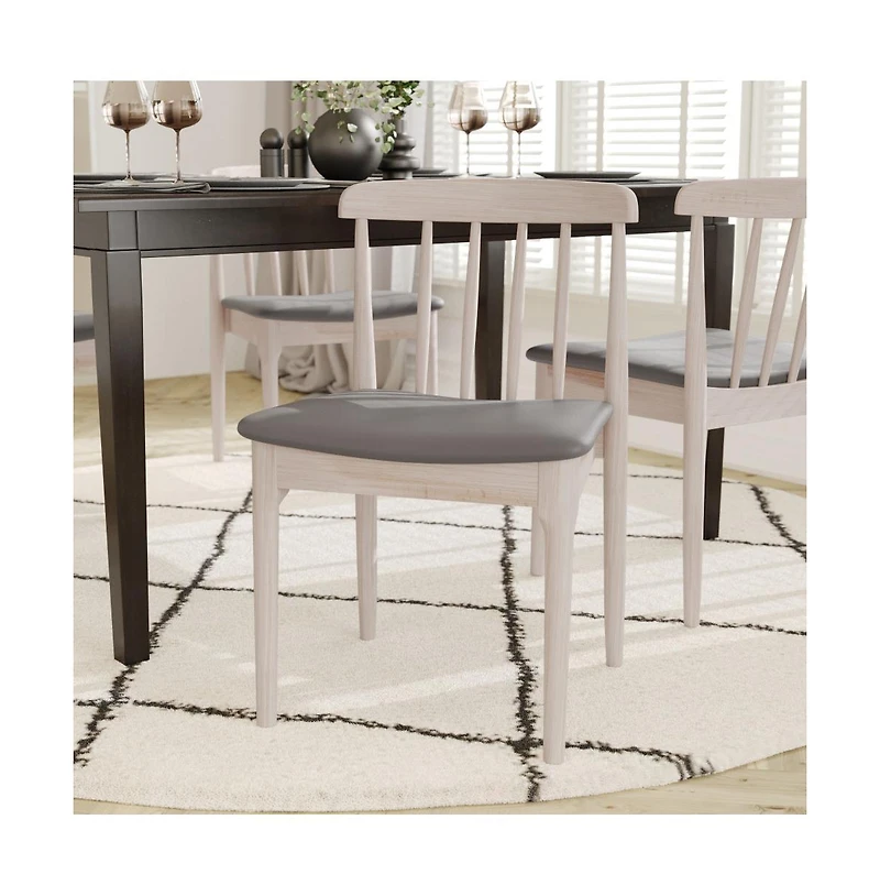 Emma+Oliver Charlize Set Of 2 Solid Wood Dining Chairs With Spindle Backrests And Vinyl Seats