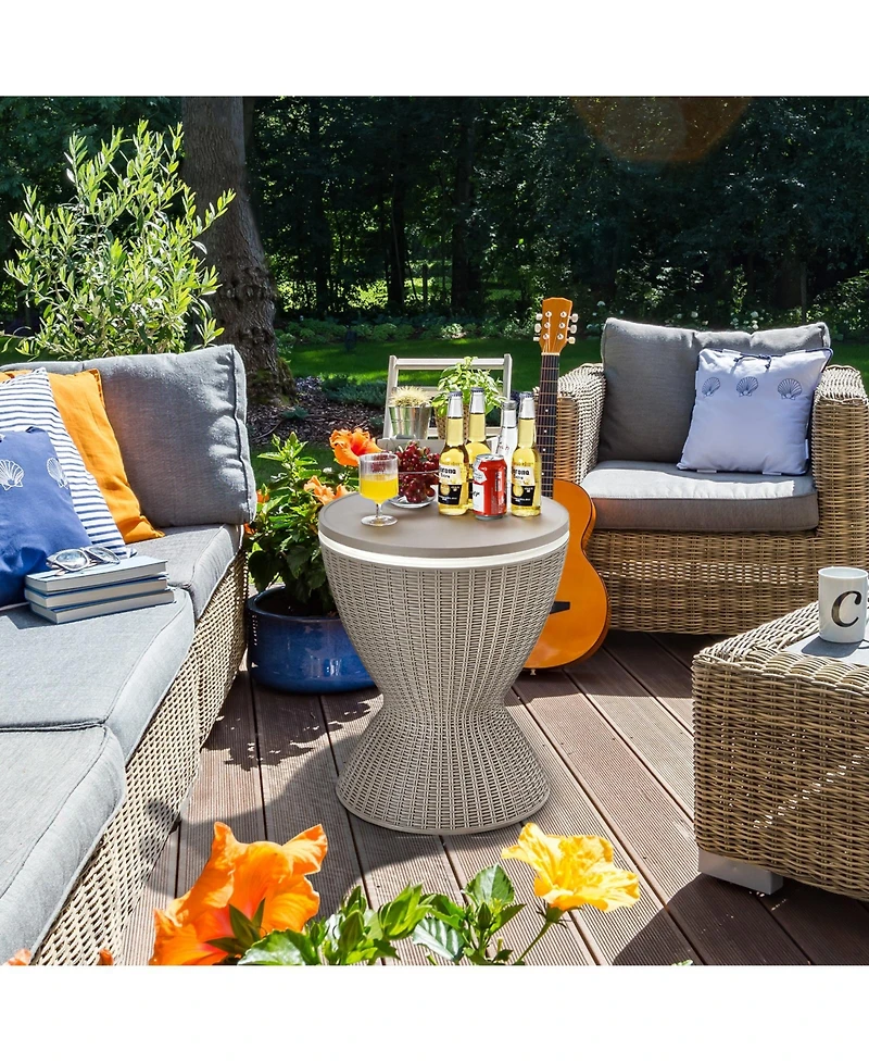 Slickblue 3 in 1 8 Gallon Patio Rattan Cooler Bar Table with Adjust Ice Bucket