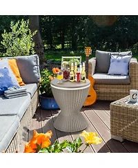 Slickblue 3 in 1 8 Gallon Patio Rattan Cooler Bar Table with Adjust Ice Bucket