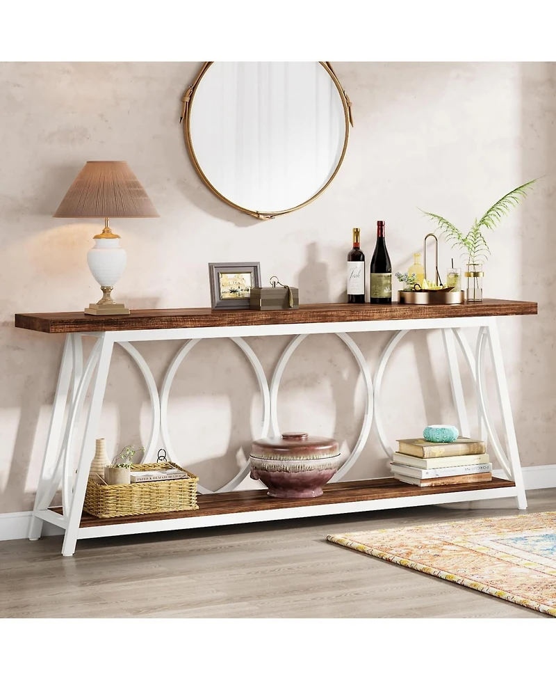 Tribesigns 70.9 inch Extra Long Console Table, Industrial Sofa Table Behind Couch with 2 Tier Storage Shelf, Narrow Entryway Hallway Accent