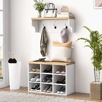 Modern White Coat Rack & Shoe Bench Set