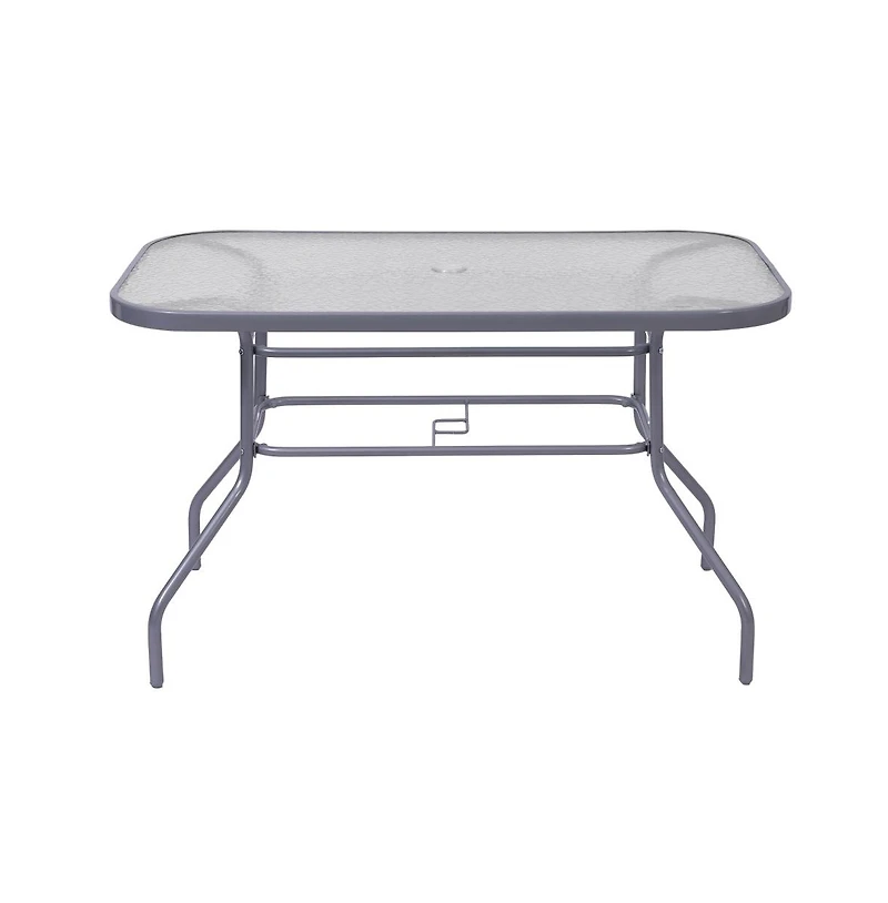 Emma+Oliver Tala Patio Table With Tempered Glass Top With Umbrella Hole And Steel Frame