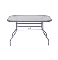 Emma+Oliver Tala Patio Table With Tempered Glass Top With Umbrella Hole And Steel Frame