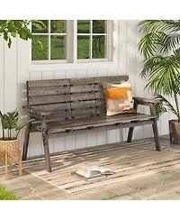 Slickblue Outdoor Fir Wood Bench with Foldable Middle Table-Gray