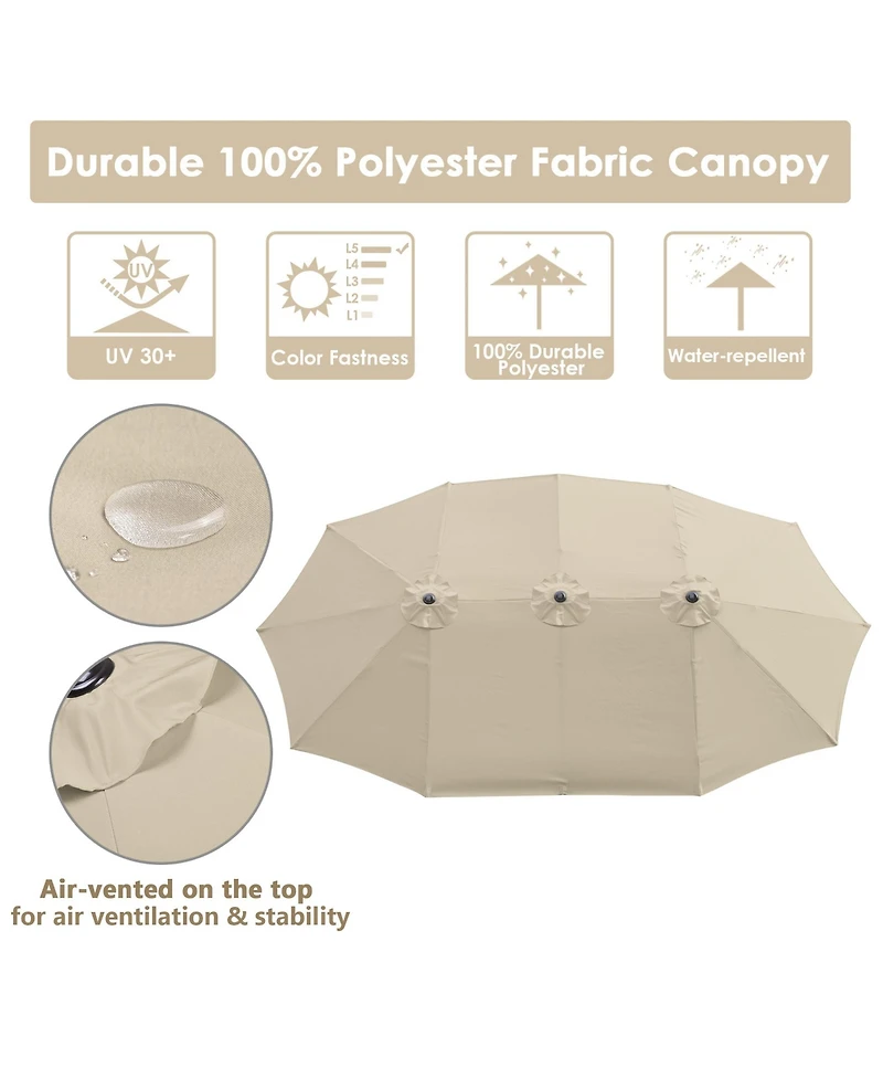 15FT Double-sided Patio Umbrella Sun Shade Fade Resistant Crank Outdoor Garden Market Red