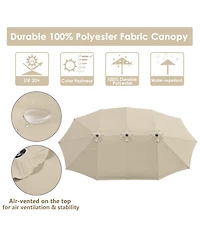 15FT Double-sided Patio Umbrella Sun Shade Fade Resistant Crank Outdoor Garden Market Red