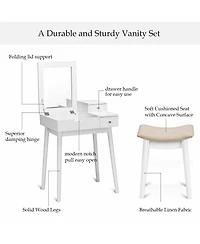 Sugift Vanity Dressing Table Set Flip Mirror Desk Furniture Stool