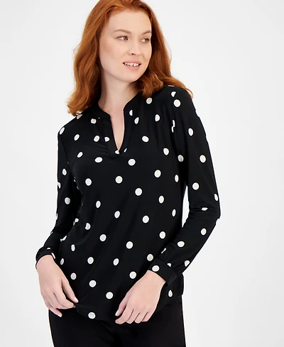 Anne Klein Women's Split-Neck Pearl-Dot Top
