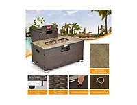 Slickblue 32 x 20 Inch Propane Rattan Fire Pit Table Set with Side Table Tank and Cover