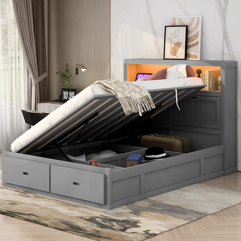 Streamdale Queen Hydraulic Bed w/ Led & Storage