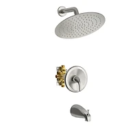 10" Rain Shower Head Systems With Waterfall Tub Spout, Brushed Nickel, Wall Mounted Shower