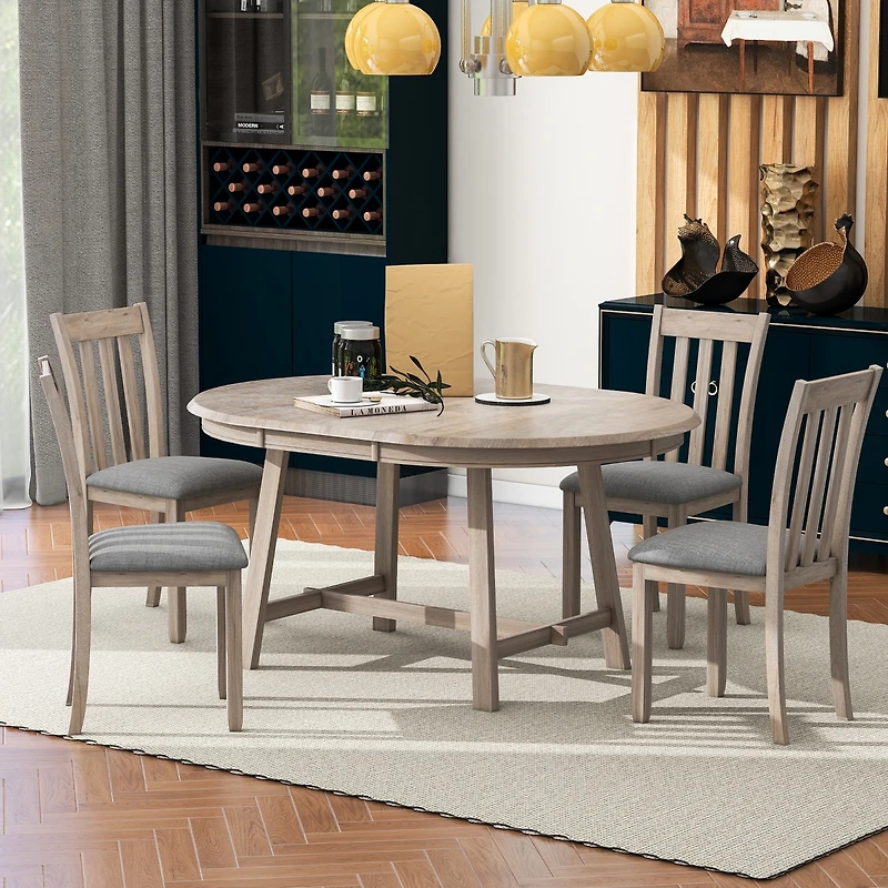 Streamdale Gray 5-Piece Round Dining Table Set with 4 Chairs