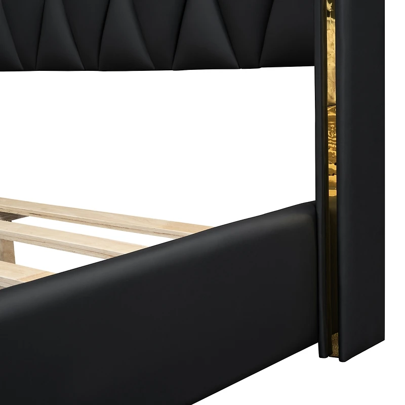 Streamdale Full Size Upholstered Platform Bed with Metal Strips, Black