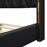 Streamdale Full Size Upholstered Platform Bed with Metal Strips, Black