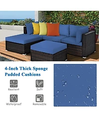 Costway 5PCS Patio Rattan Furniture Set Sectional Conversation Set Ottoman Table