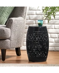 Simplie Fun Modern Barrel Side Table with Lace Cut Design