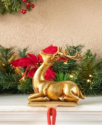 Glitzhome Set of 2 Gold Resin Standing Sitting Reindeer Stocking Holders