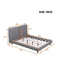 Streamdale Queen Platform Bed with Headrests, Beige Fabric